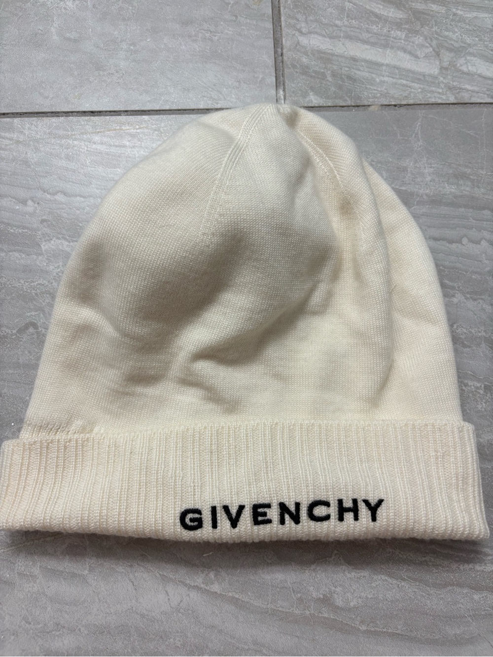 Givenchy Cream Knit Beanie with Black Logo